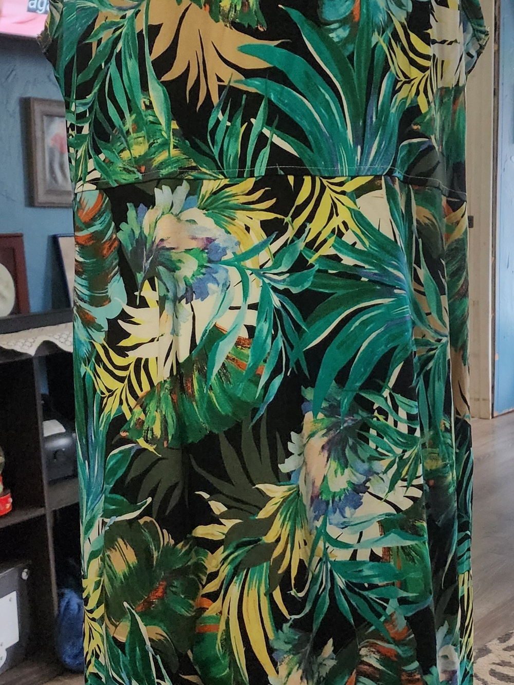 Chico's Black Maxi Skirt with Green Tropical Leaf Print Sz 2 (L) - Picture 3 of 6